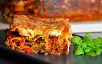 Lasagna with a trio of grilled vegetables