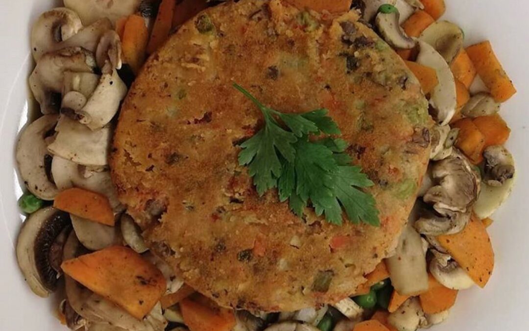 Burger “Il Super” con funghi, carote e piselli