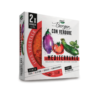 Riverfrut, Burger con verdure, Il Mediterraneo: melanzane, pomodori, zucchine, basilico.
