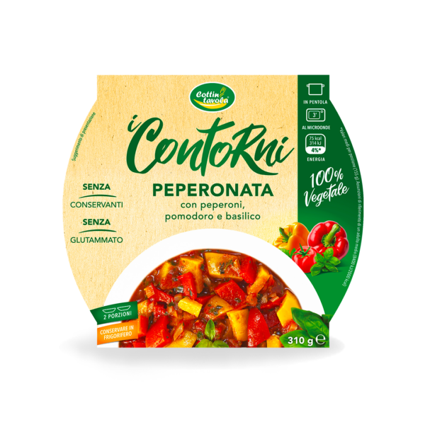 Riverfrut linea Cottintavola, Peperonata: contorno con peperoni, pomodoro e basilico.