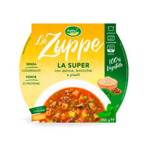 Zuppa la Super con quinoa, lenticchie e piselli