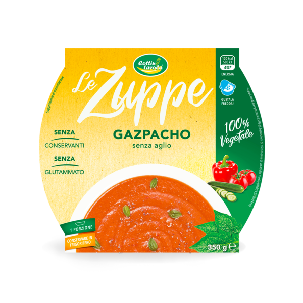 Riverfrut linea Cottintavola, Zuppa Gazpacho senza aglio. Senza conservanti nè glutammato.